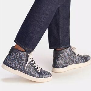 COACH Mens Clip High Top Sneaker With Coach Monogram Print Navy Sz 11.5